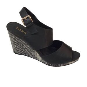 Torrid Black Wedge Heel Slingback Sandals Size 12W